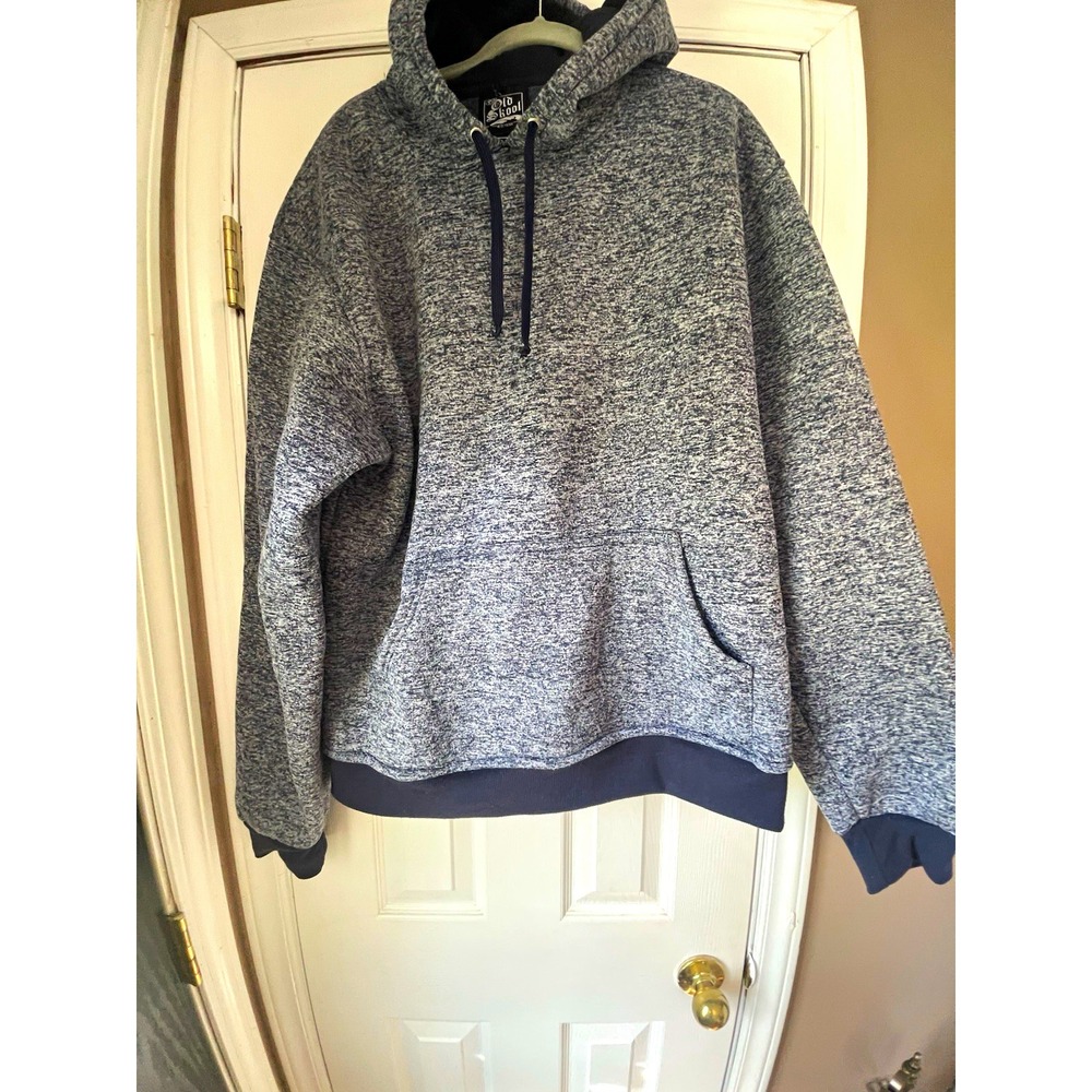 Old Skool Men's 2XL Blue Solid Fleece Pullover Hoodie Pockets Drawstring